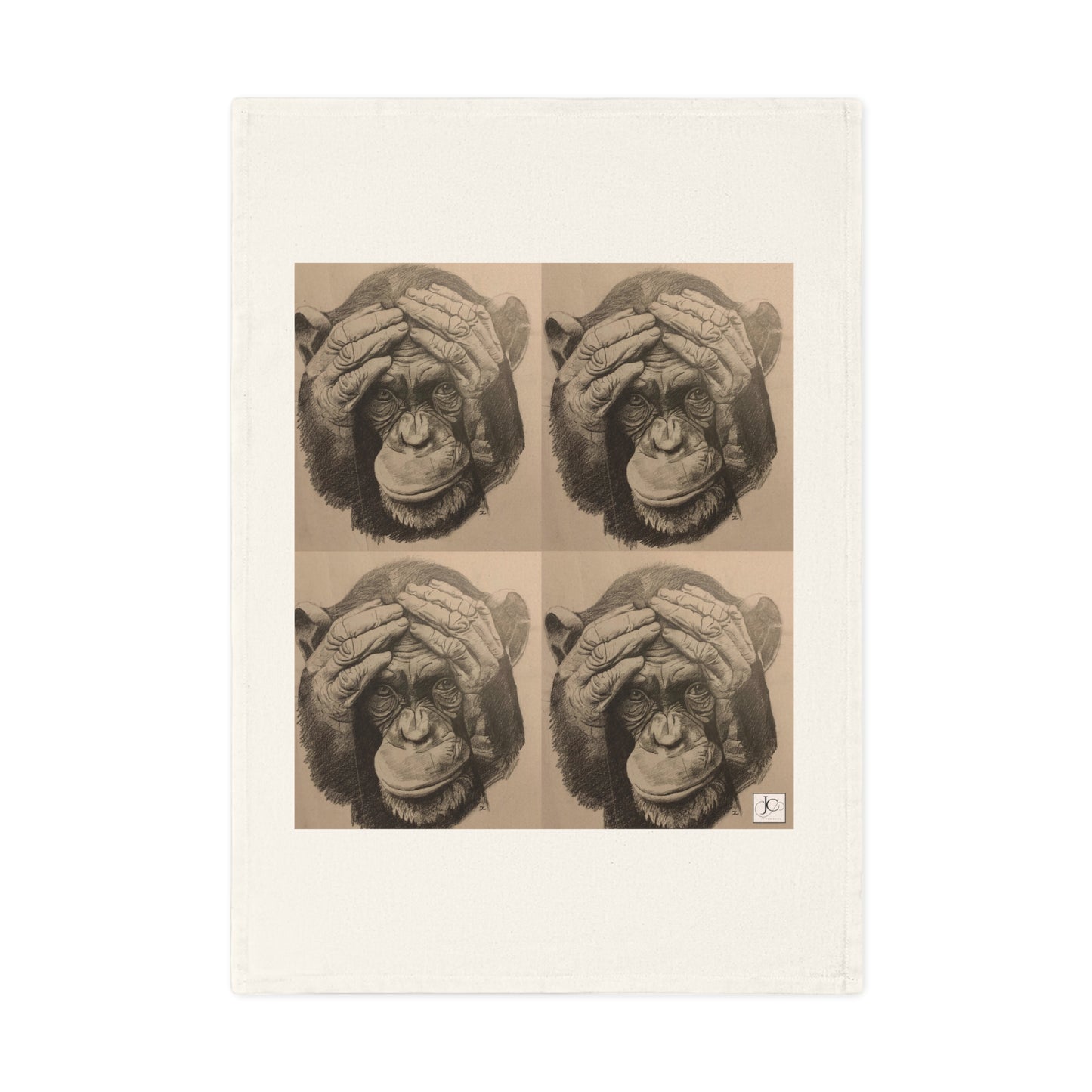 Chimpanzee Sketch Cotton Tea Towel — Vintage Primate Art Kitchen Towel