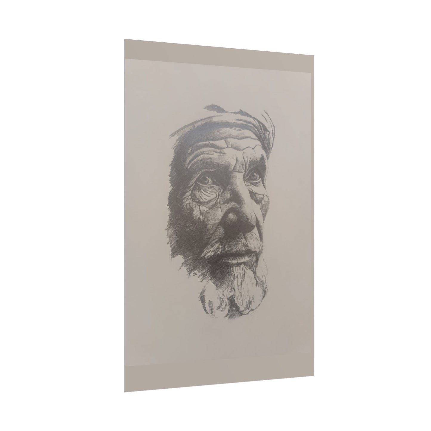 Rolled Poster – Realistic Portrait Pencil Sketch of The Moroccan Farmer | Dramatic Monochrome Wall Art