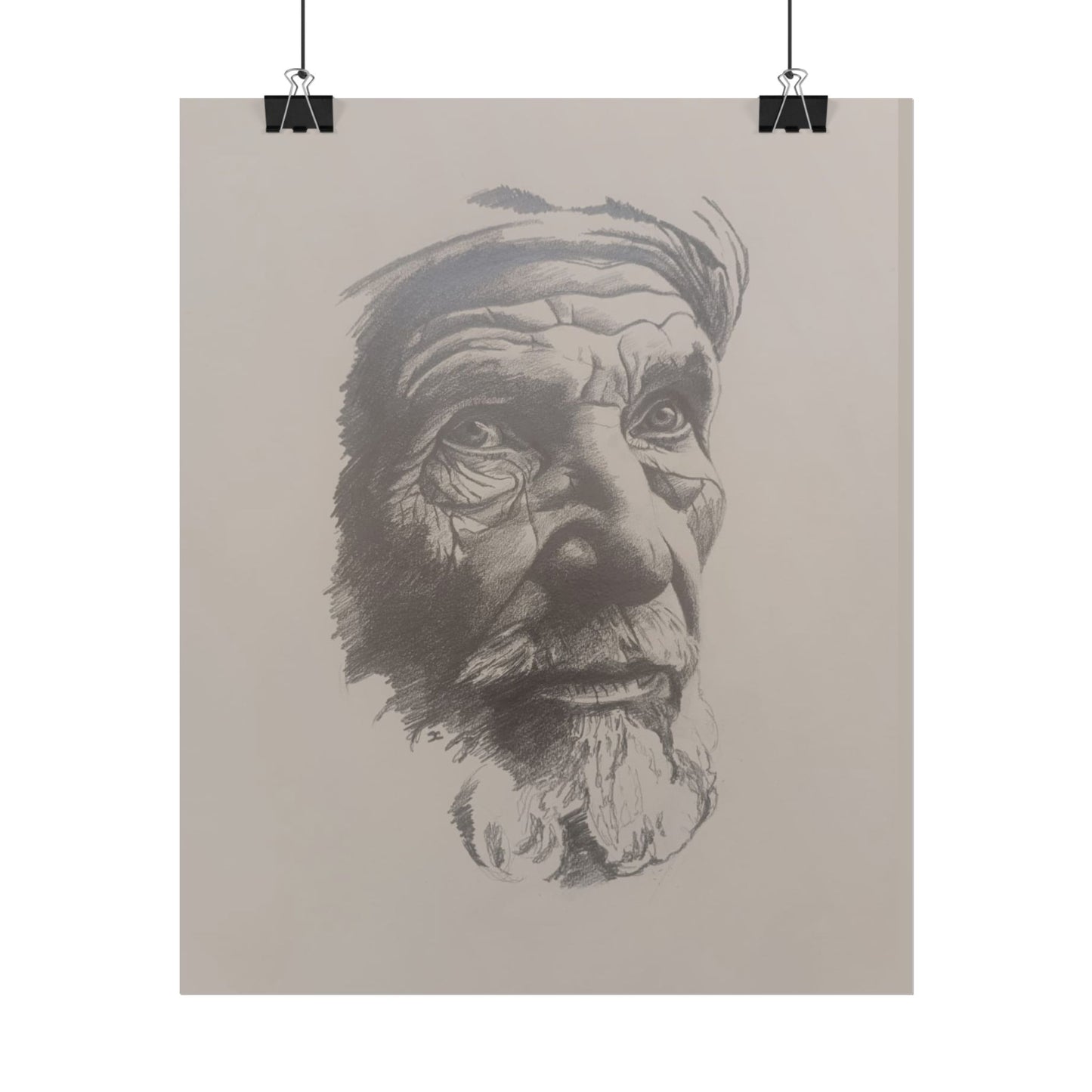 Rolled Poster – Realistic Portrait Pencil Sketch of The Moroccan Farmer | Dramatic Monochrome Wall Art