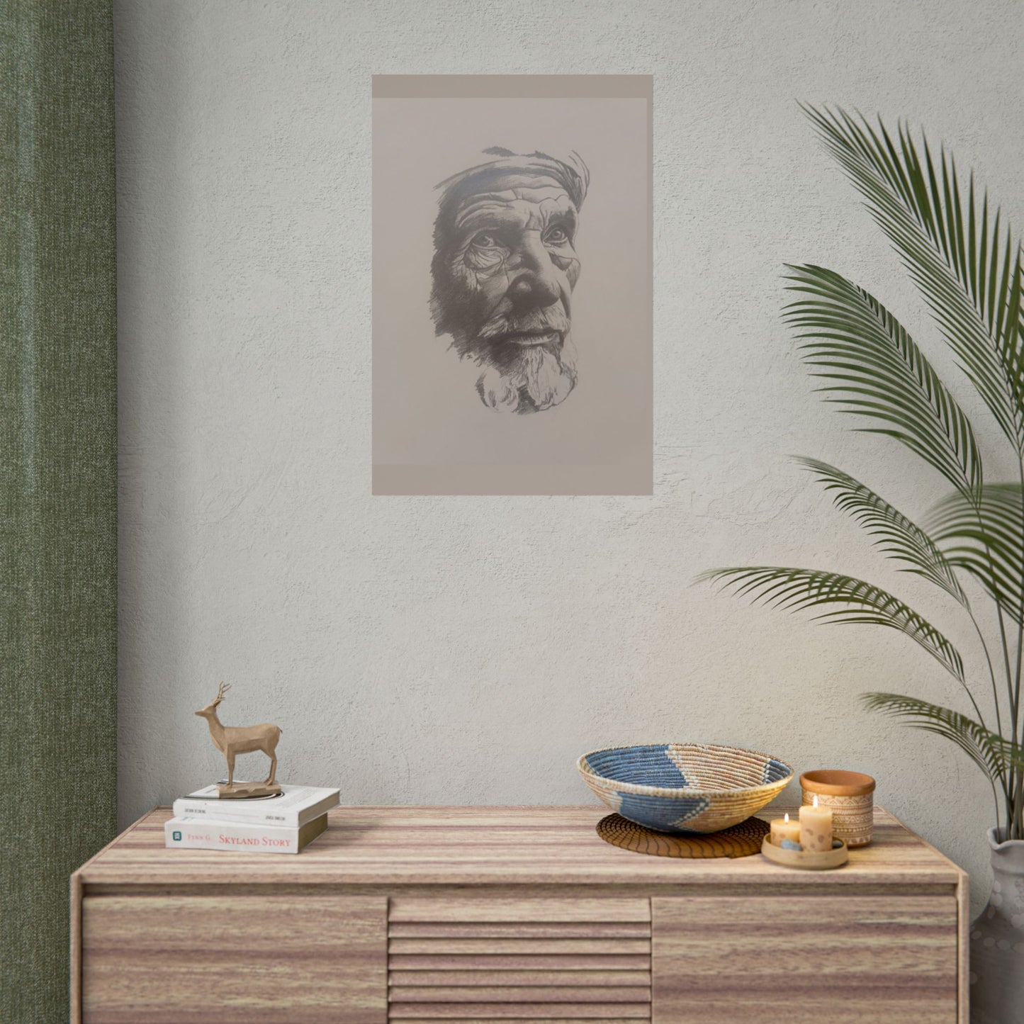 Rolled Poster – Realistic Portrait Pencil Sketch of The Moroccan Farmer | Dramatic Monochrome Wall Art
