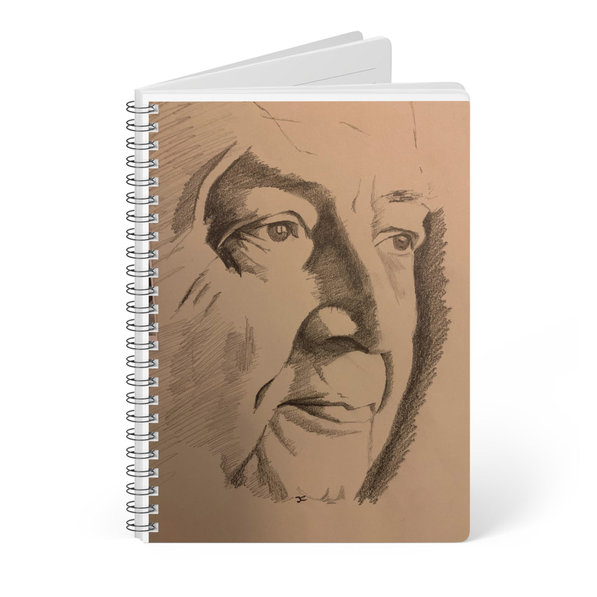 Portrait Sketch A5 Wire-bound Notebook — Wise Eyes - Original JC Portraiture Art -Lined Journal for Artists & Writers