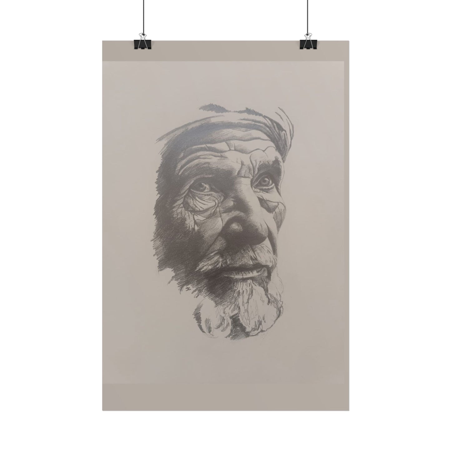 Rolled Poster – Realistic Portrait Pencil Sketch of The Moroccan Farmer | Dramatic Monochrome Wall Art