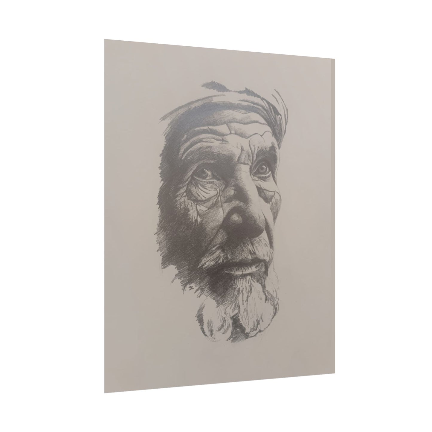 Rolled Poster – Realistic Portrait Pencil Sketch of The Moroccan Farmer | Dramatic Monochrome Wall Art