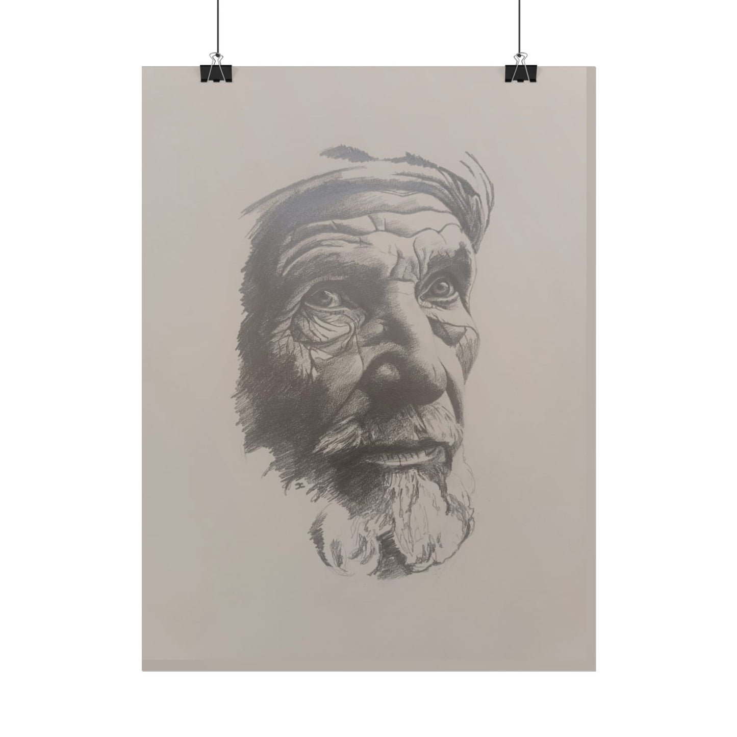 Rolled Poster – Realistic Portrait Pencil Sketch of The Moroccan Farmer | Dramatic Monochrome Wall Art