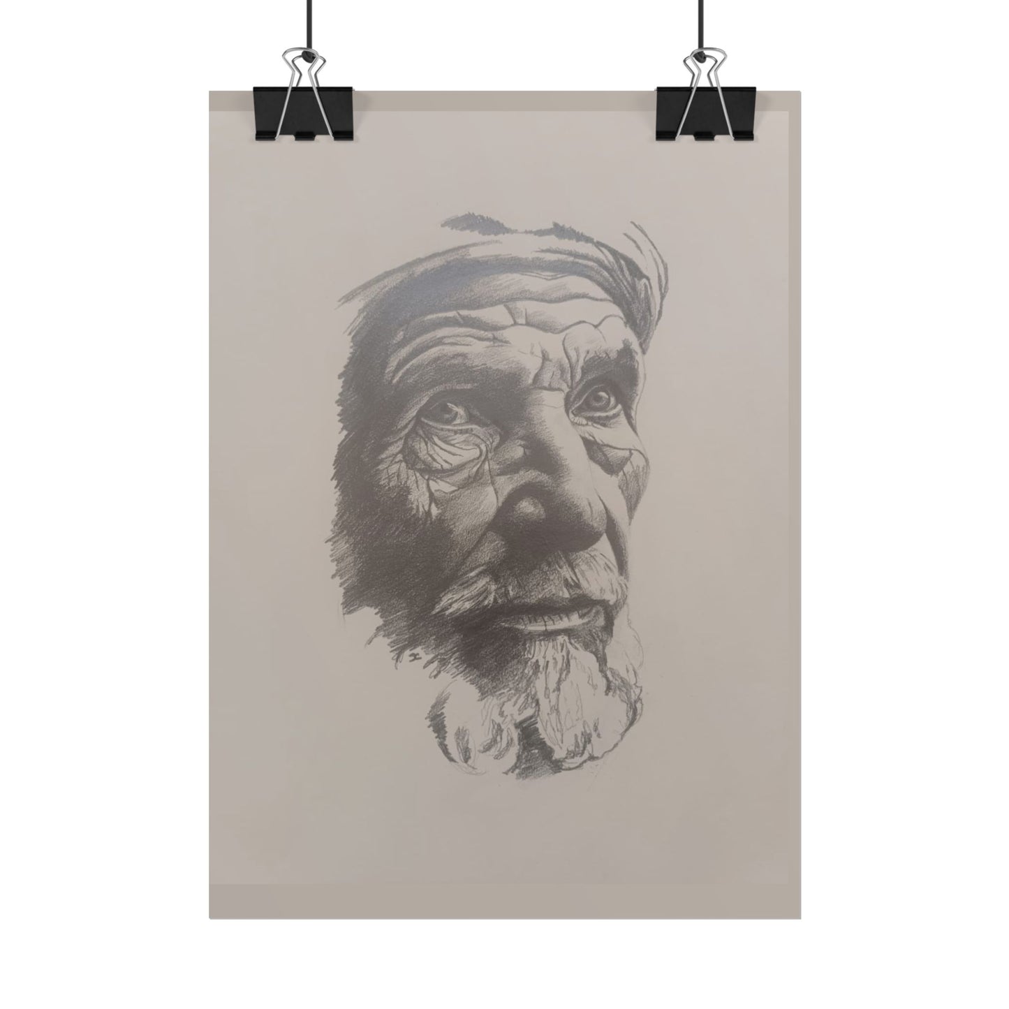Rolled Poster – Realistic Portrait Pencil Sketch of The Moroccan Farmer | Dramatic Monochrome Wall Art