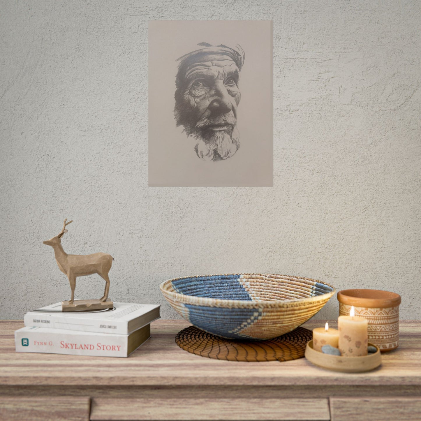 Rolled Poster – Realistic Portrait Pencil Sketch of The Moroccan Farmer | Dramatic Monochrome Wall Art