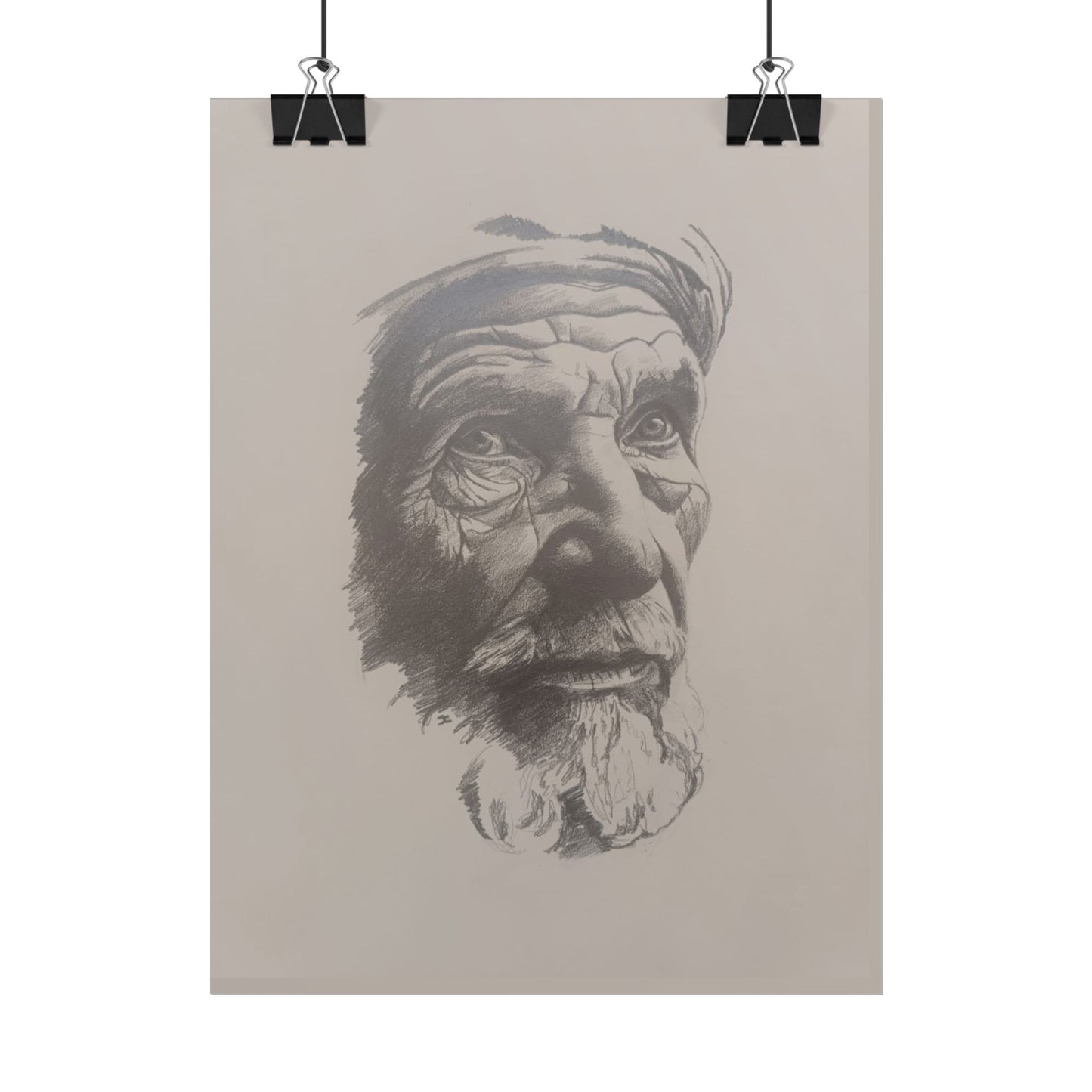 Rolled Poster – Realistic Portrait Pencil Sketch of The Moroccan Farmer | Dramatic Monochrome Wall Art