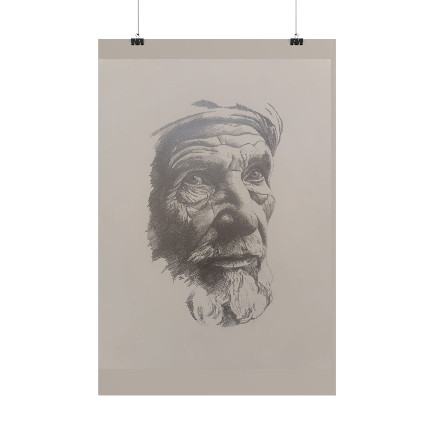 Rolled Poster – Realistic Portrait Pencil Sketch of The Moroccan Farmer | Dramatic Monochrome Wall Art