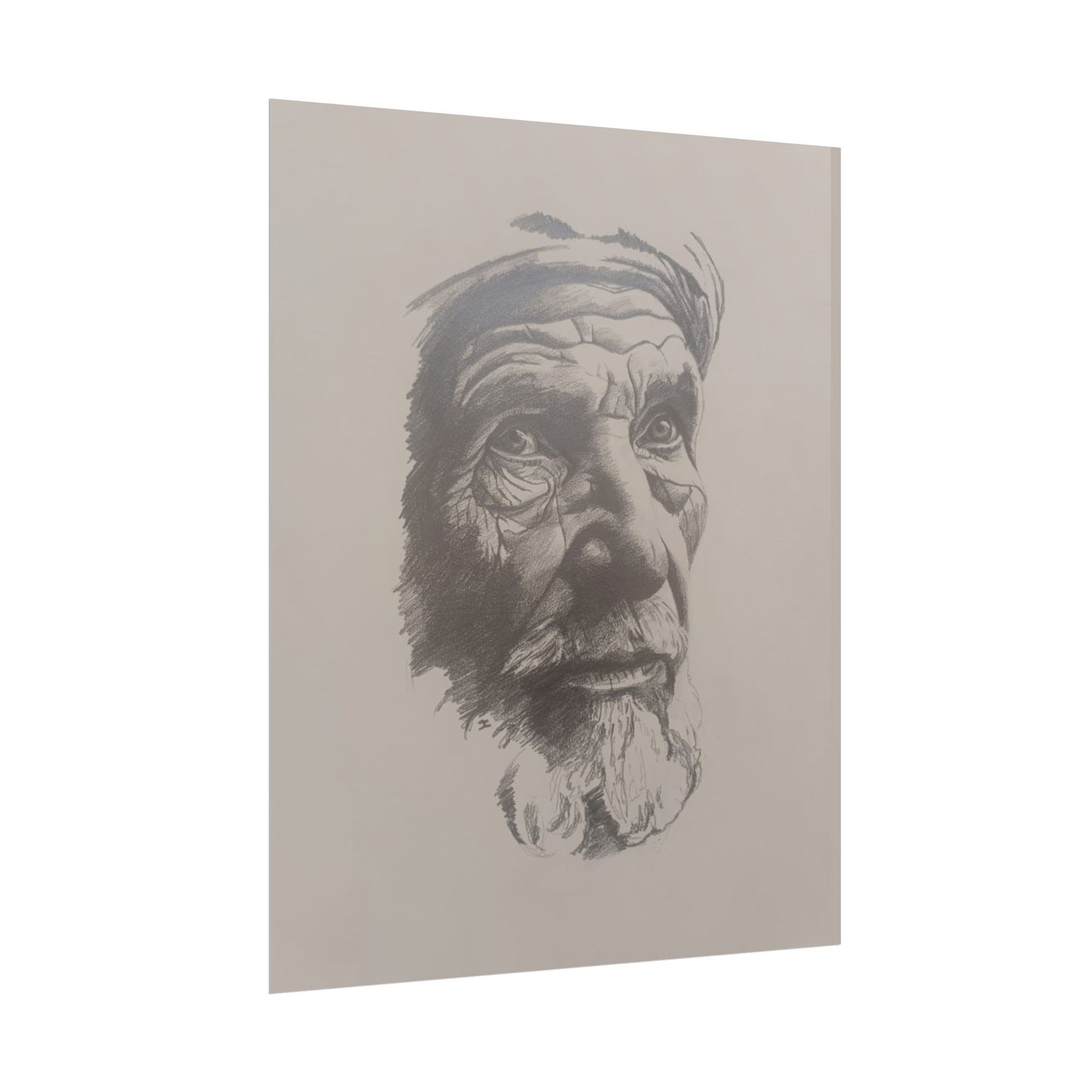 Rolled Poster – Realistic Portrait Pencil Sketch of The Moroccan Farmer | Dramatic Monochrome Wall Art
