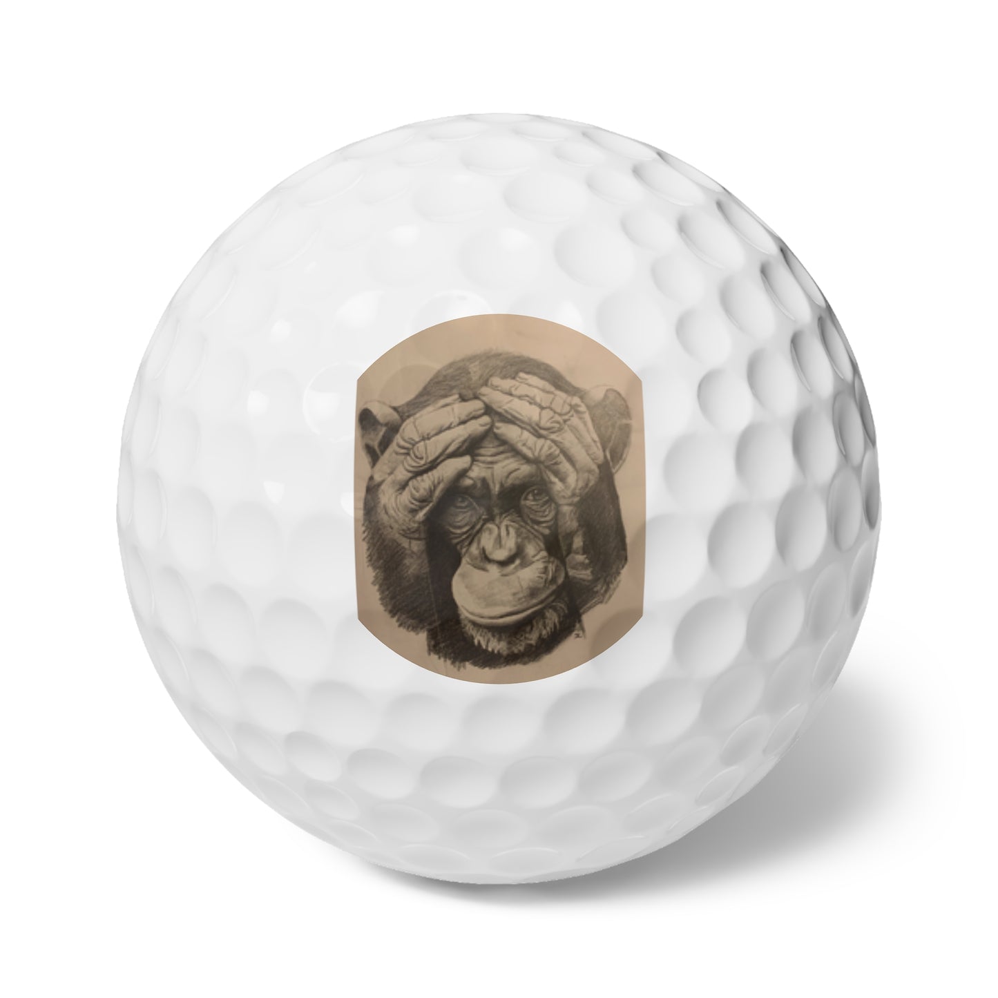 An original JC-Portraits drawing, Golf Balls, Chimpanzee, 6pcs