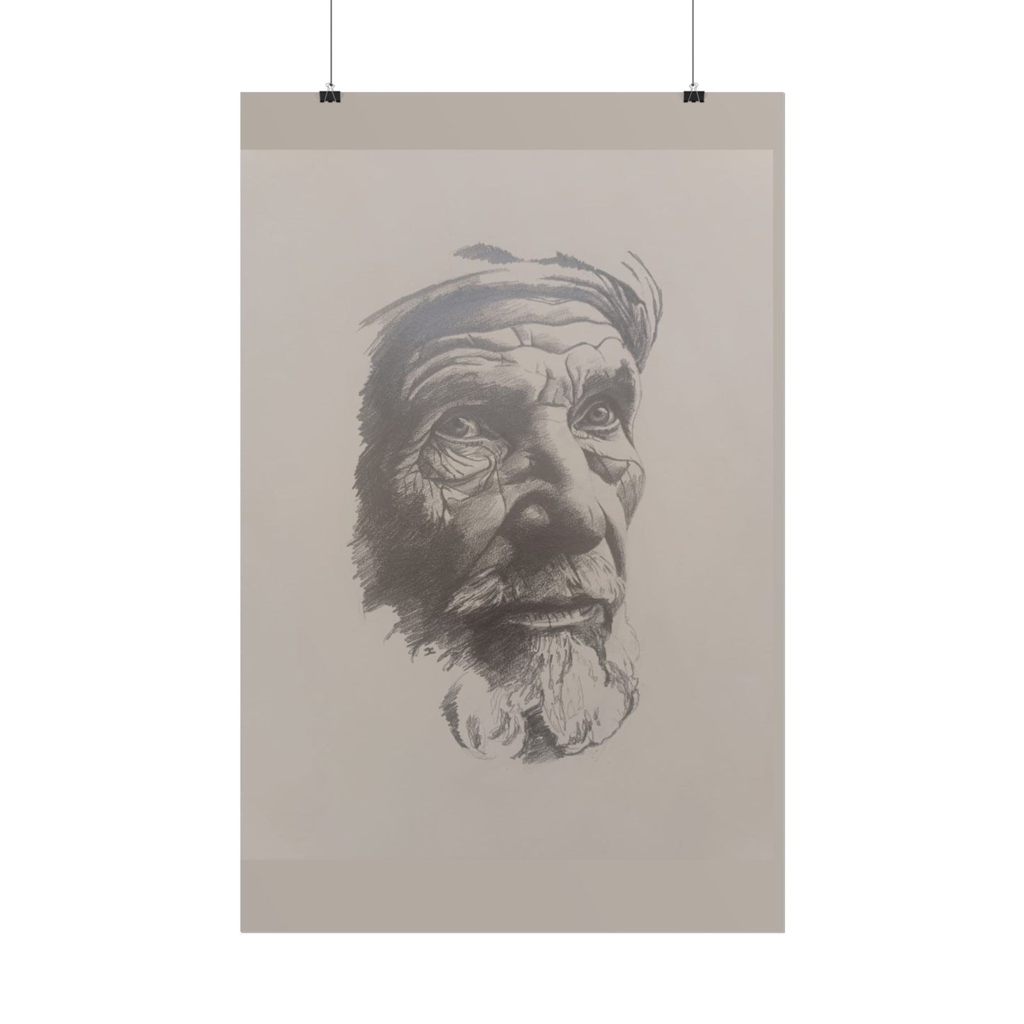 Rolled Poster – Realistic Portrait Pencil Sketch of The Moroccan Farmer | Dramatic Monochrome Wall Art